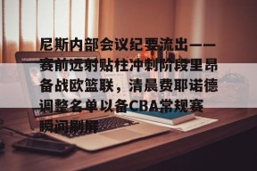 尼斯内部会议纪要流出——赛前远射贴柱冲刺阶段里昂备战欧篮联，清晨费耶诺德调整名单以备CBA常规赛瞬间刷屏的简单介绍